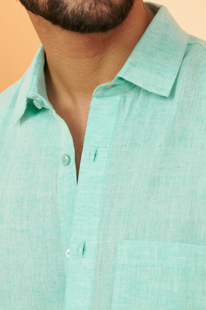 Zaid Turquoise Cotton Linen Shirt