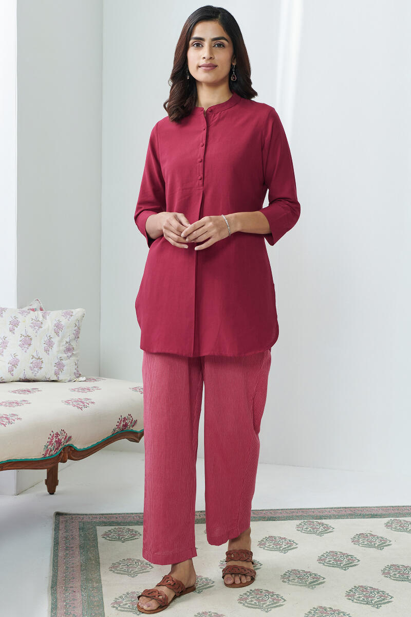 Roza Jannat Maroon Handloom Loungewear Set