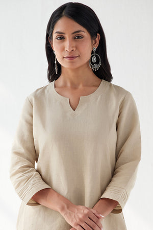 Naadirah Zoya Beige Cotton Linen Kurta