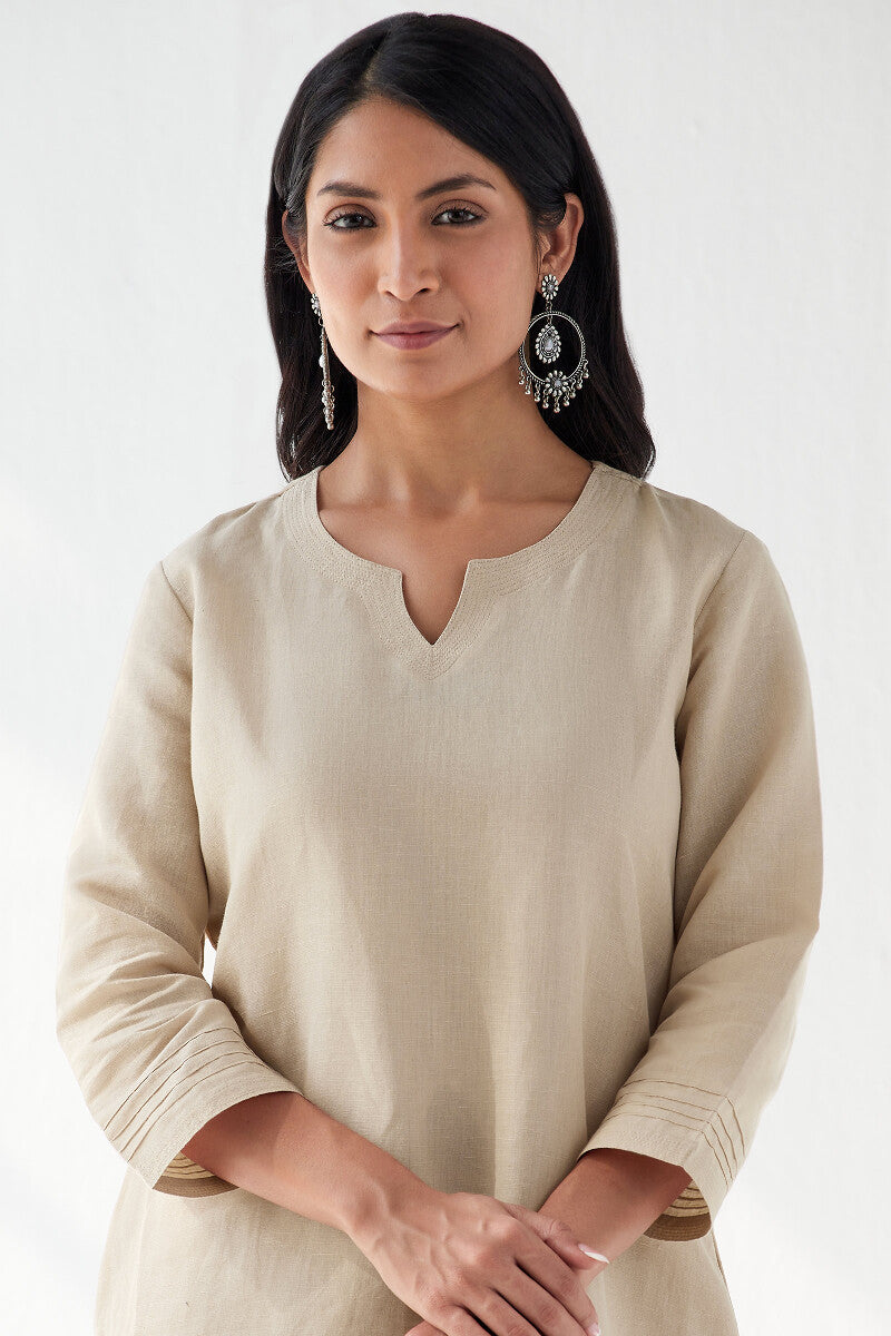 Naadirah Zoya Beige Cotton Linen Kurta