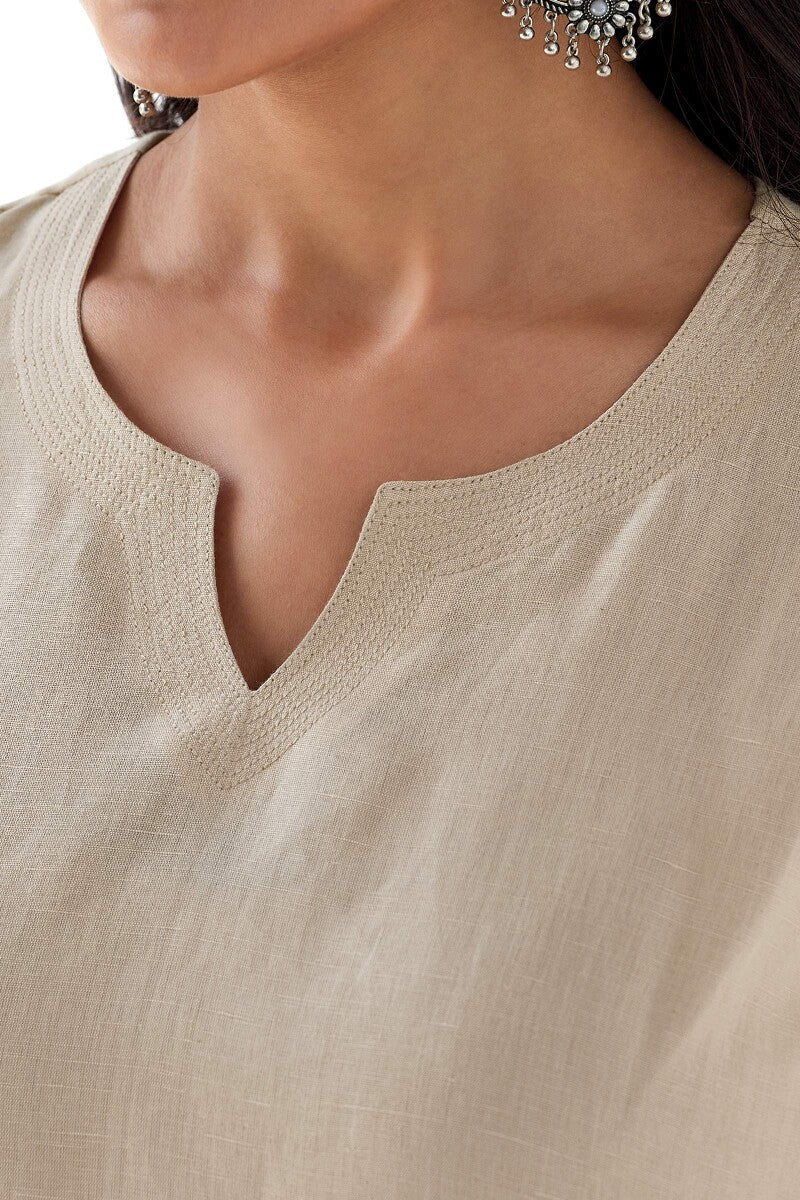Naadirah Zoya Beige Cotton Linen Kurta