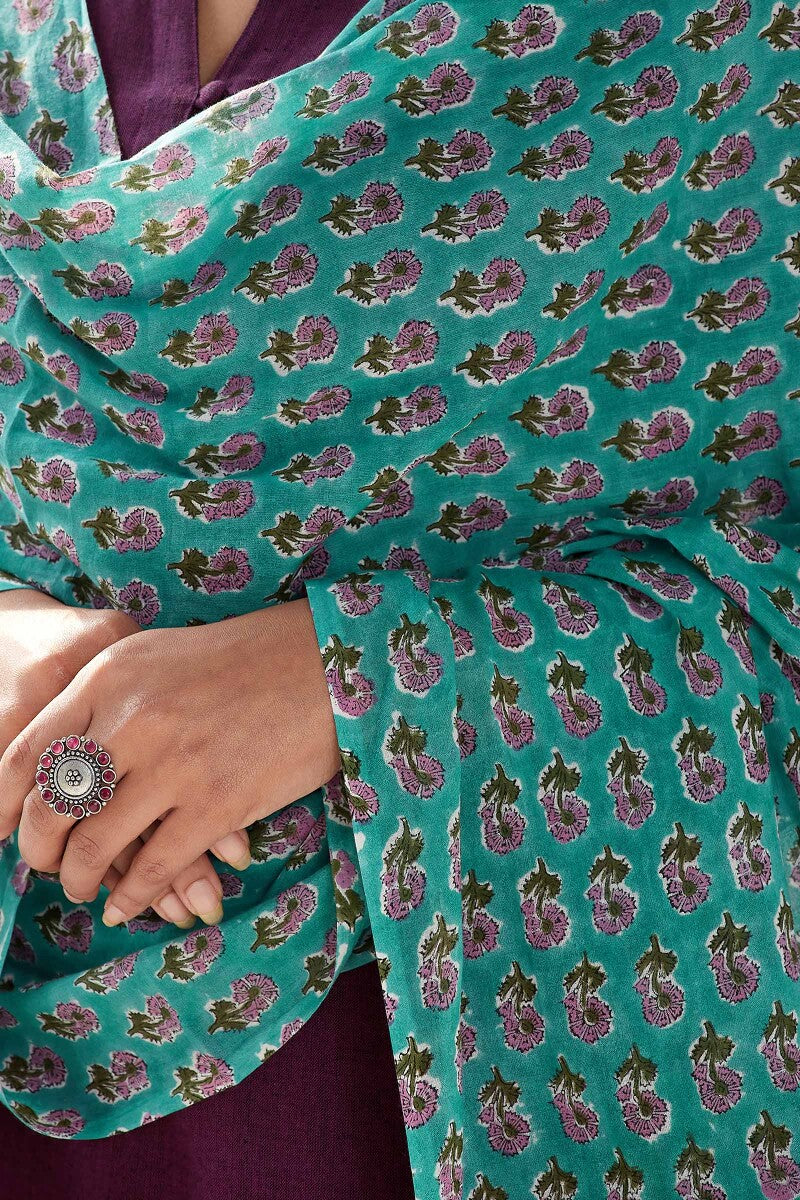Naadirah Zoya Turquoise Sanganeri Dupatta