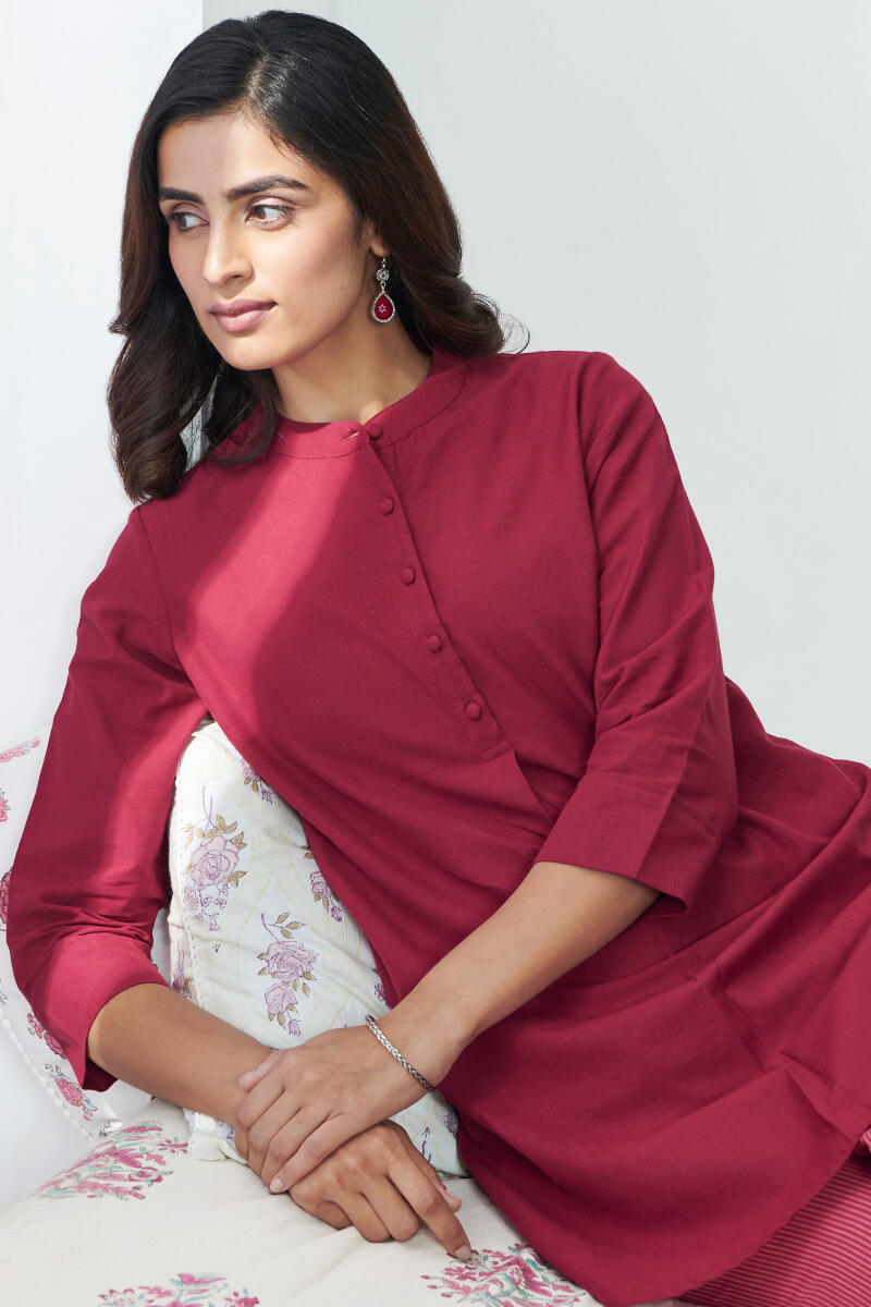 Roza Jannat Maroon Handloom Loungewear Set