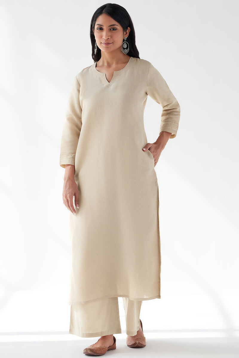 Naadirah Zoya Beige Cotton Linen Kurta
