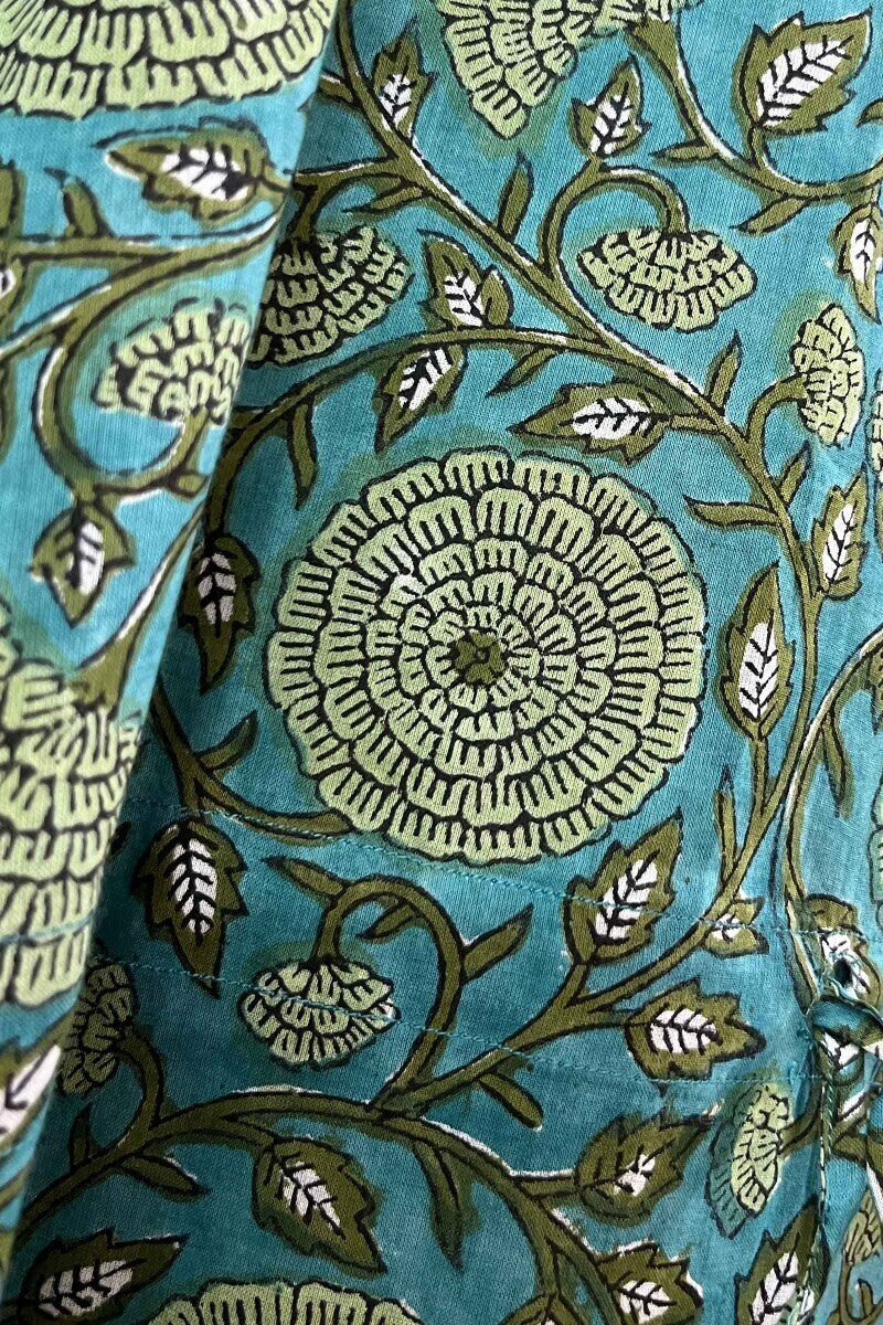 Turquoise Hand Block-Printed Kaftan