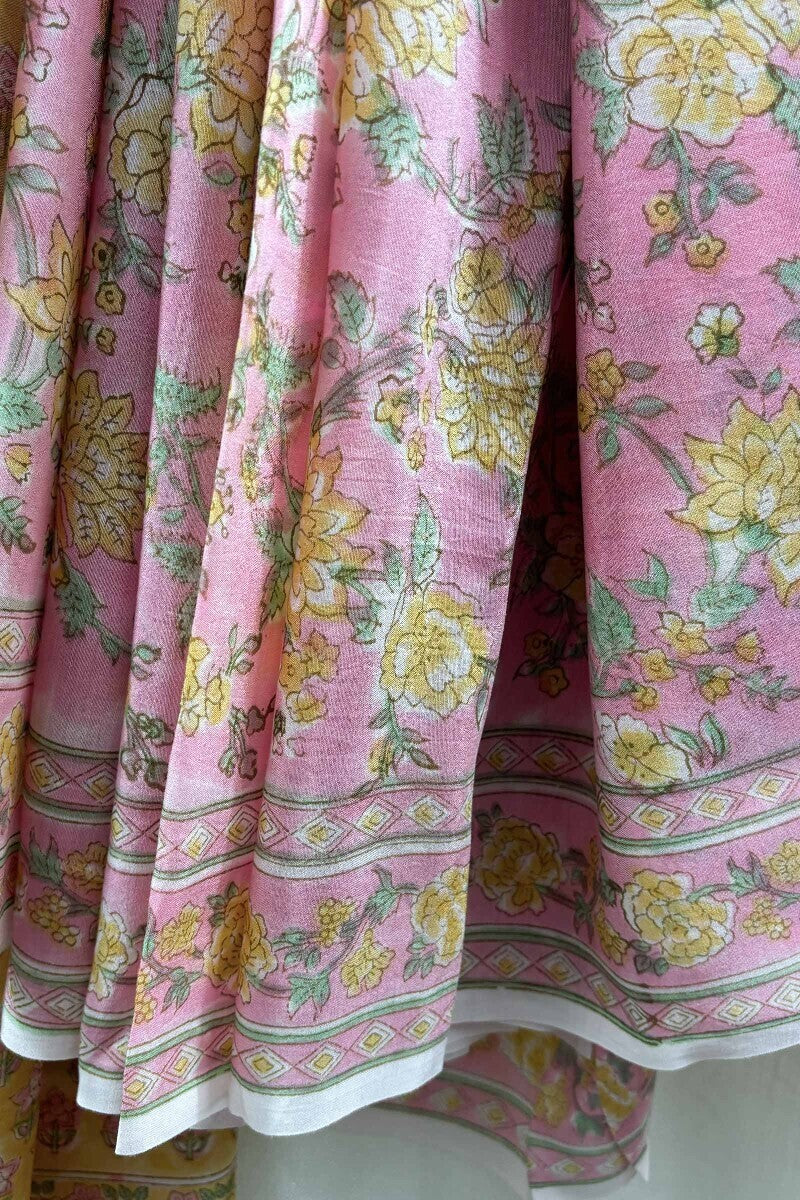 Pink Hand Block-Printed Saree