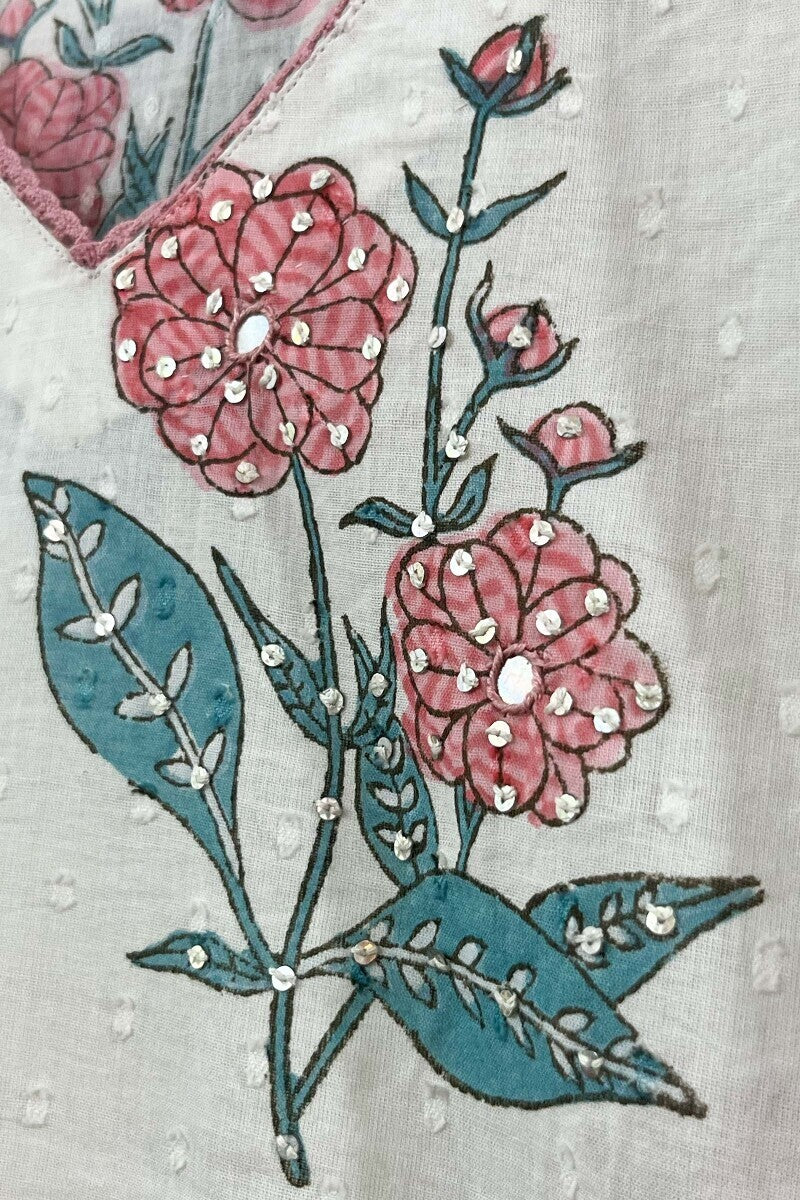 White Cotton Dobby Sanganeri Kurta