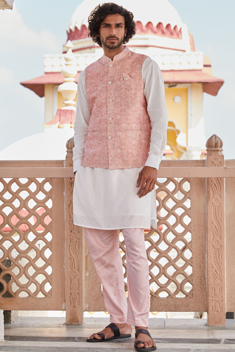 Safar Chanderi Block Printed Nehru Jacket