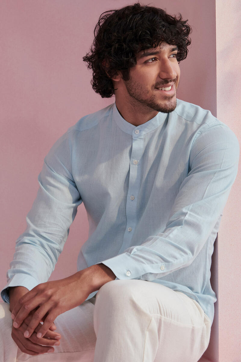 Zaid Light Blue Handloom Shirt