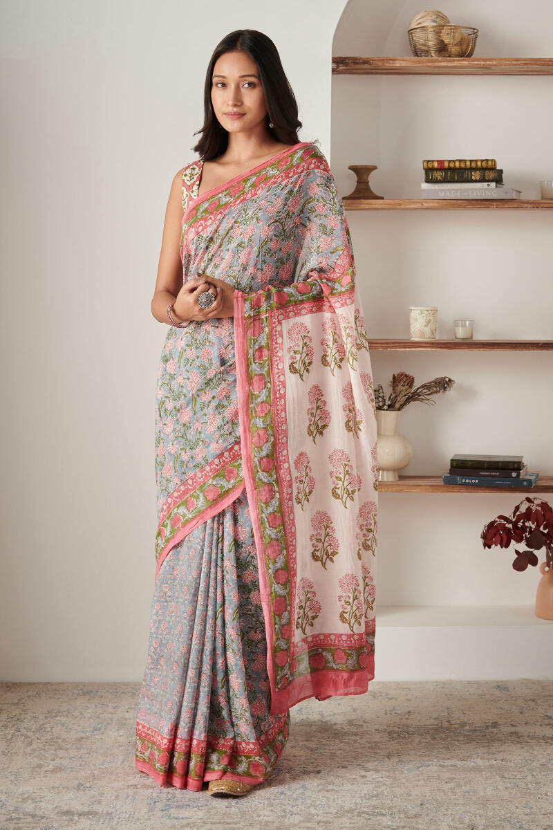 Nasrine Farah Sanganeri Cotton Silk Saree