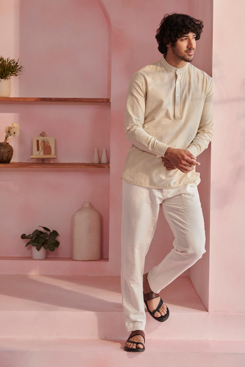 Zaid Beige Handloom Shirt