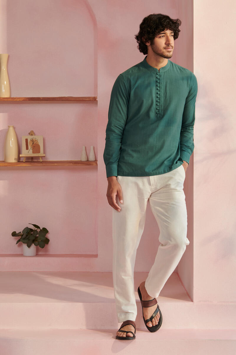 Zaid Pine Green Handloom Shirt