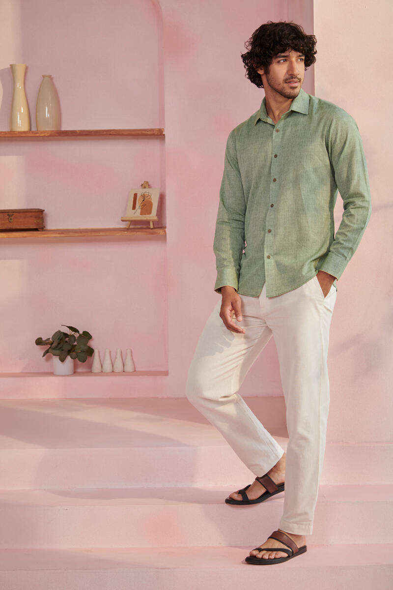 Zaid Sage Green Handloom Shirt