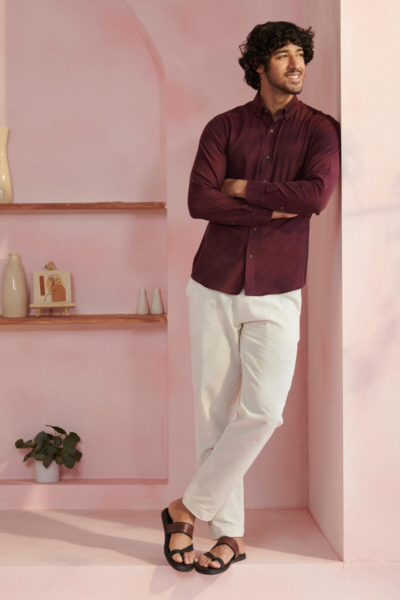 Zaid Wine Handloom Shirt