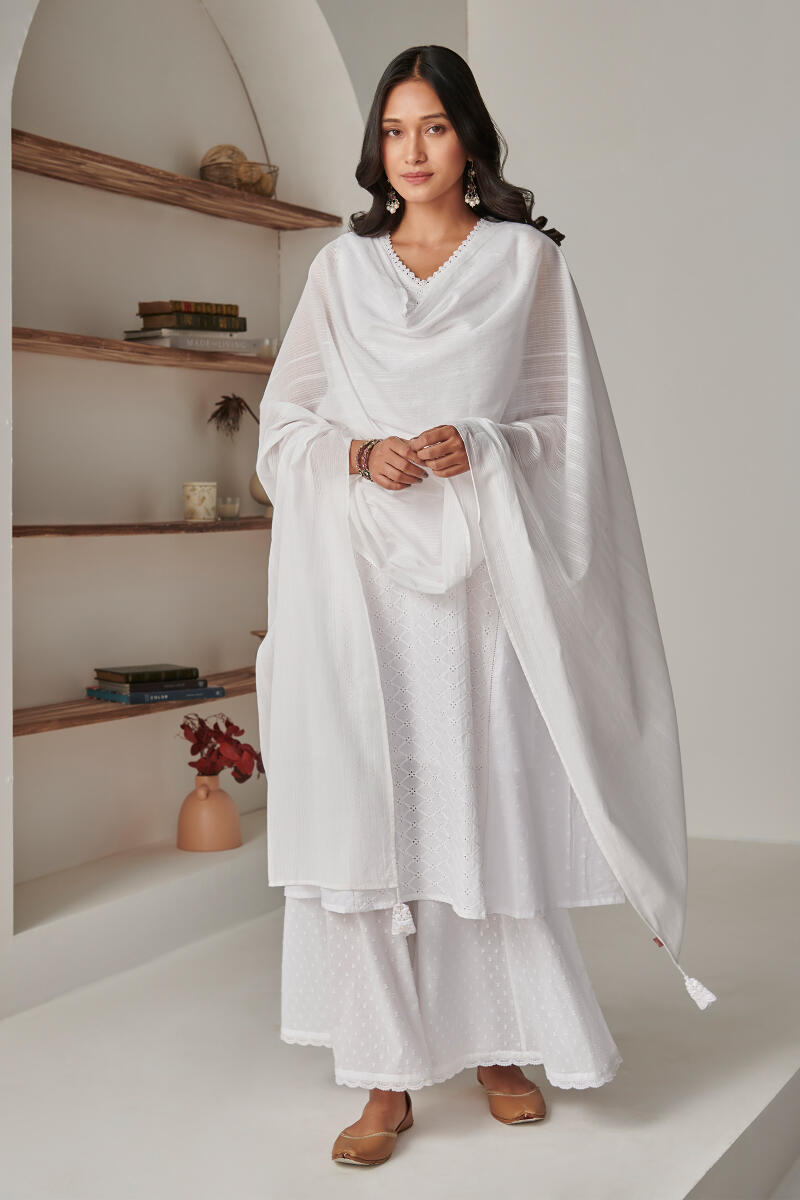 Raahat Shaheen White Dobby Sharara