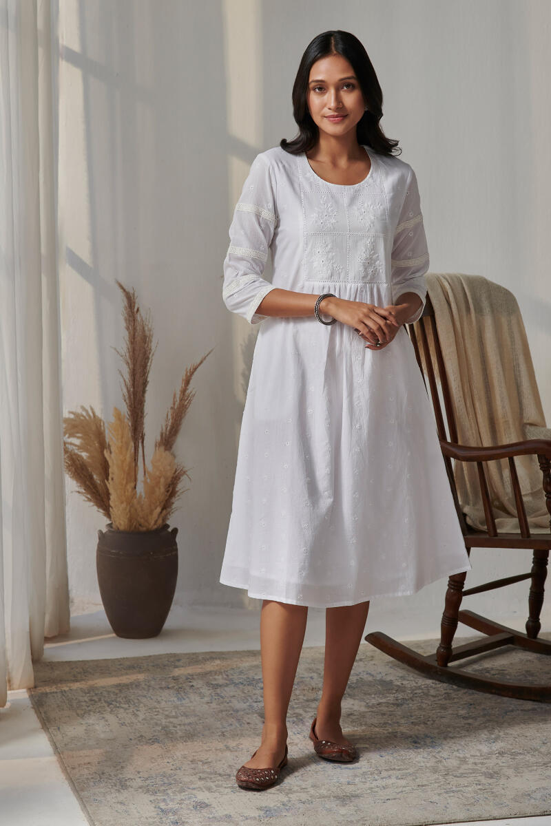 Raahat Ruhi White Schiffli Dress