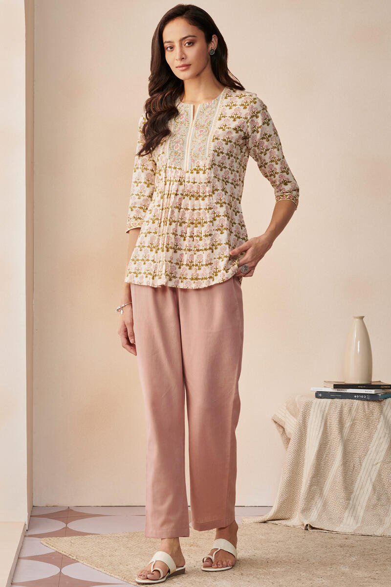Roza Maya Pink Cotton Flax Pants