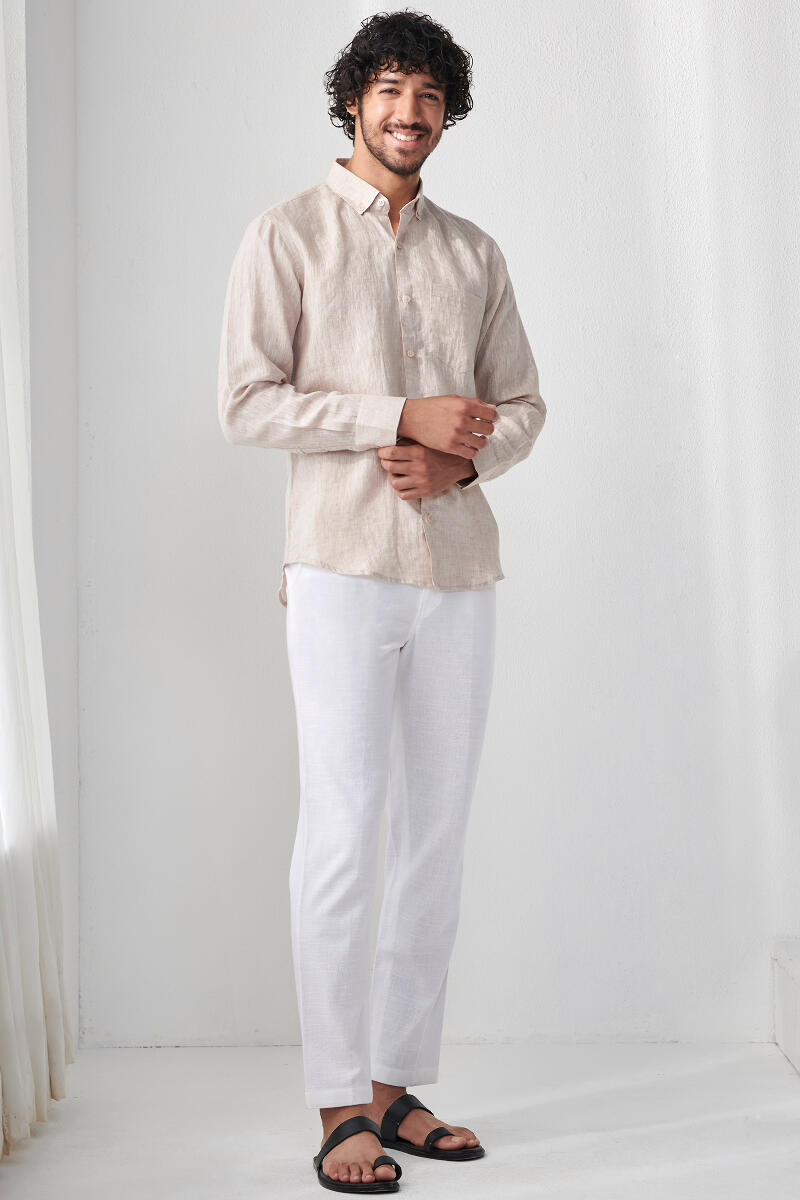 Zaid Beige Linen Shirt
