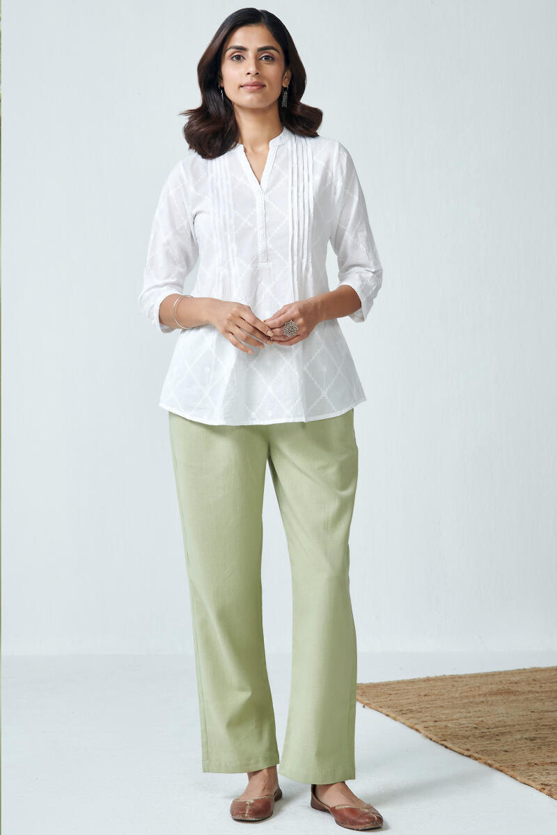 Roza Light Green Flex Cotton Pants