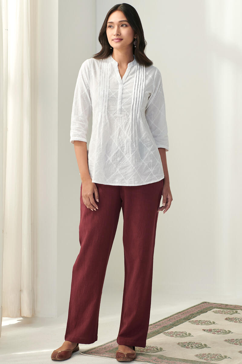 Roza Maroon Flax Cotton Pants