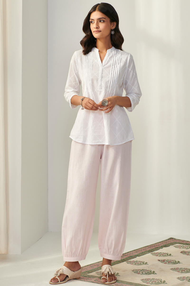 Roza Light Pink Flax Cotton Izhaar Pants