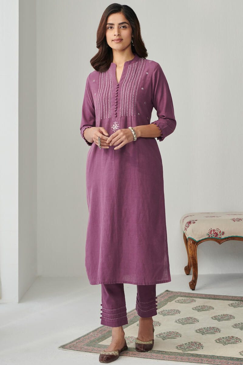 Kashida Purple Handloom Kurta
