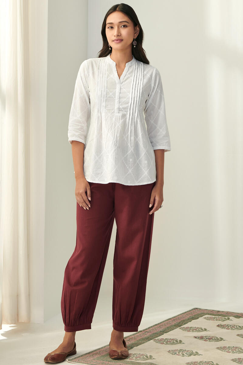 Roza Maroon Flax Cotton Izhaar Pants