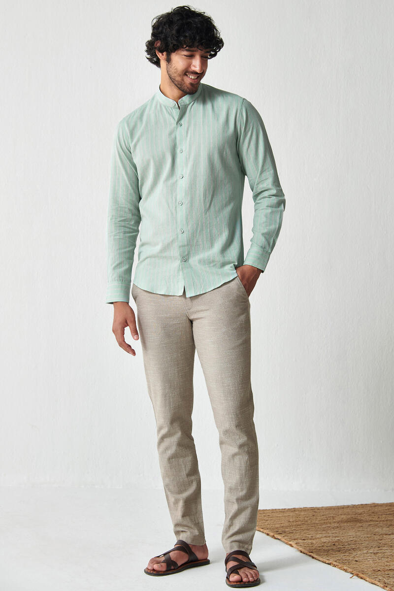 Zaid Sea Green Stripe Handloom Shirt