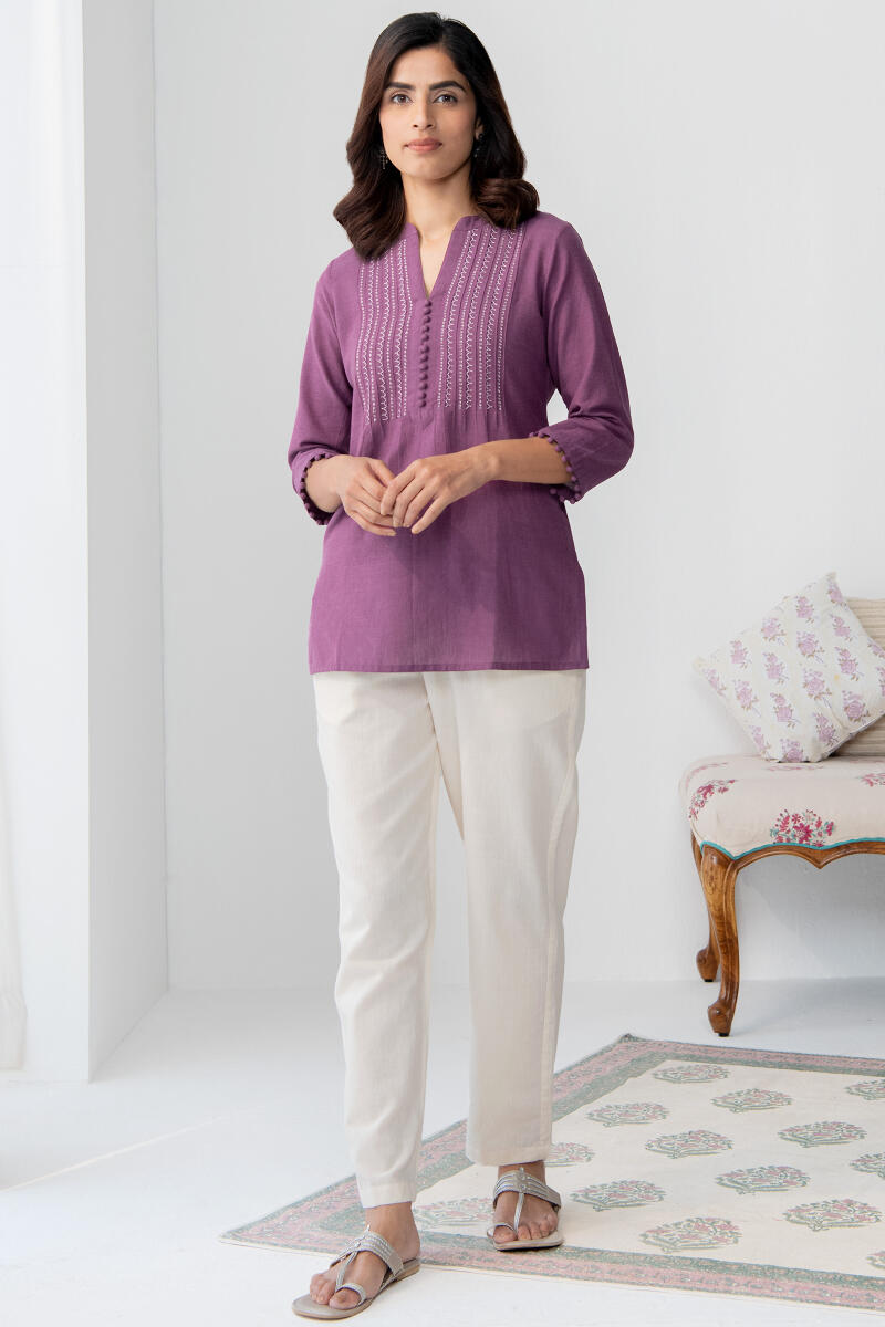 Kashida Purple Handloom Top