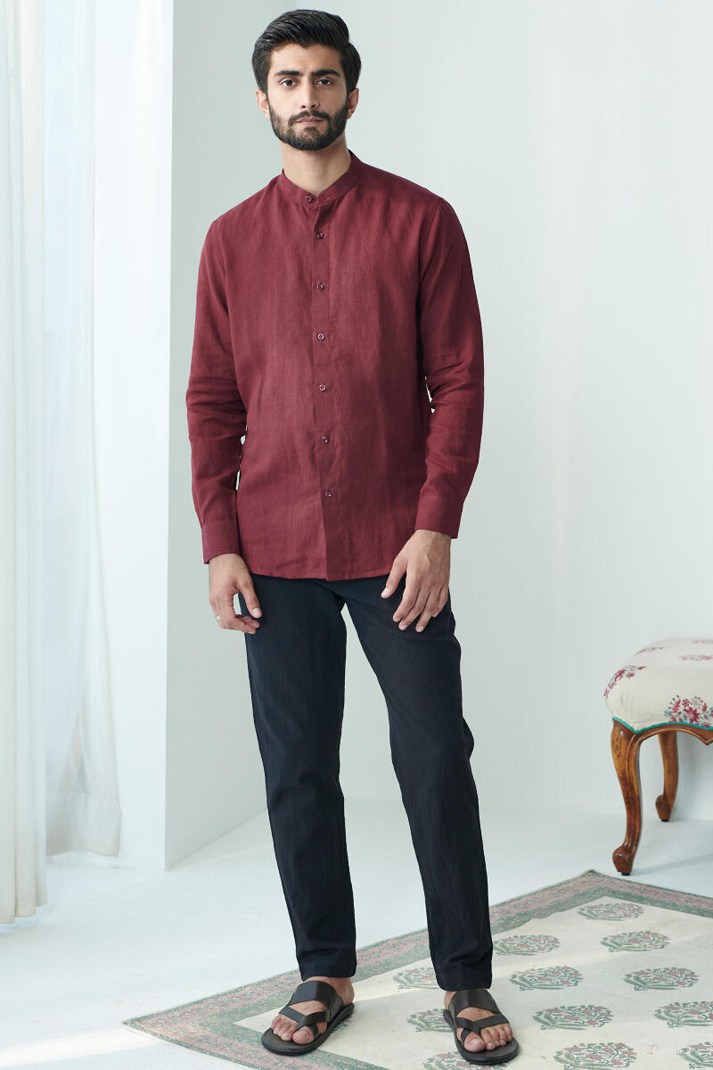 Zaid Maroon Linen Shirt