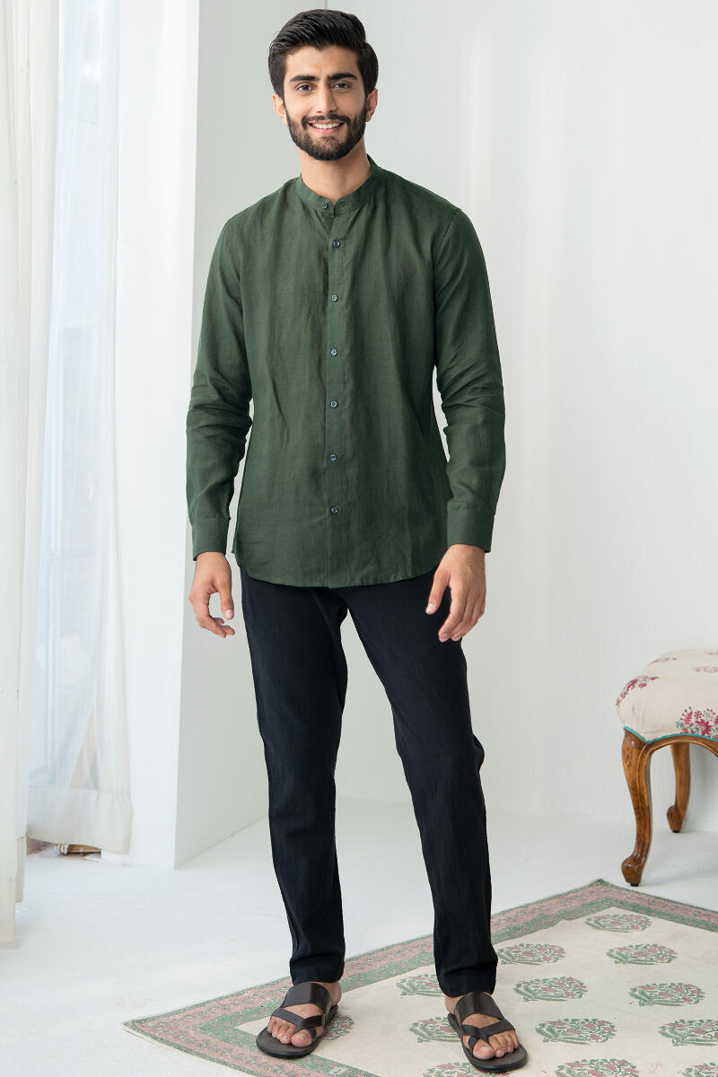 Zaid Dark Green Linen Shirt