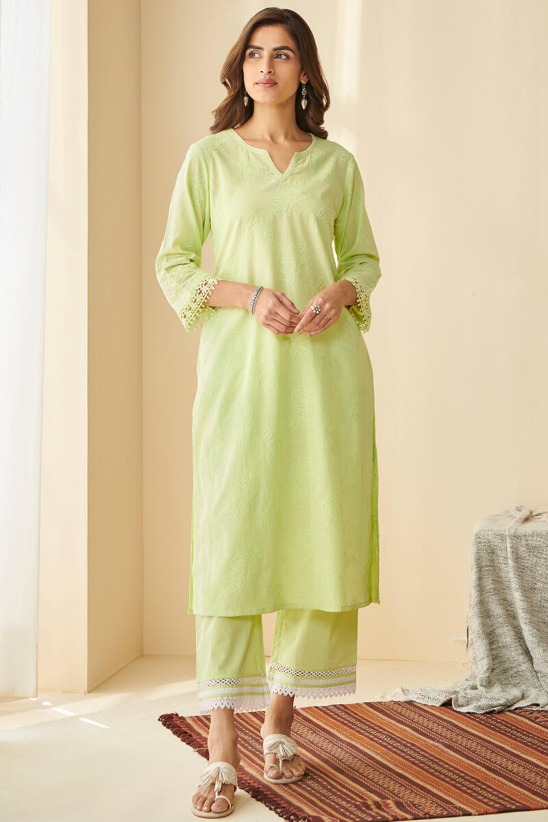 Falak Suhana Lime Green Schiffli Kurta