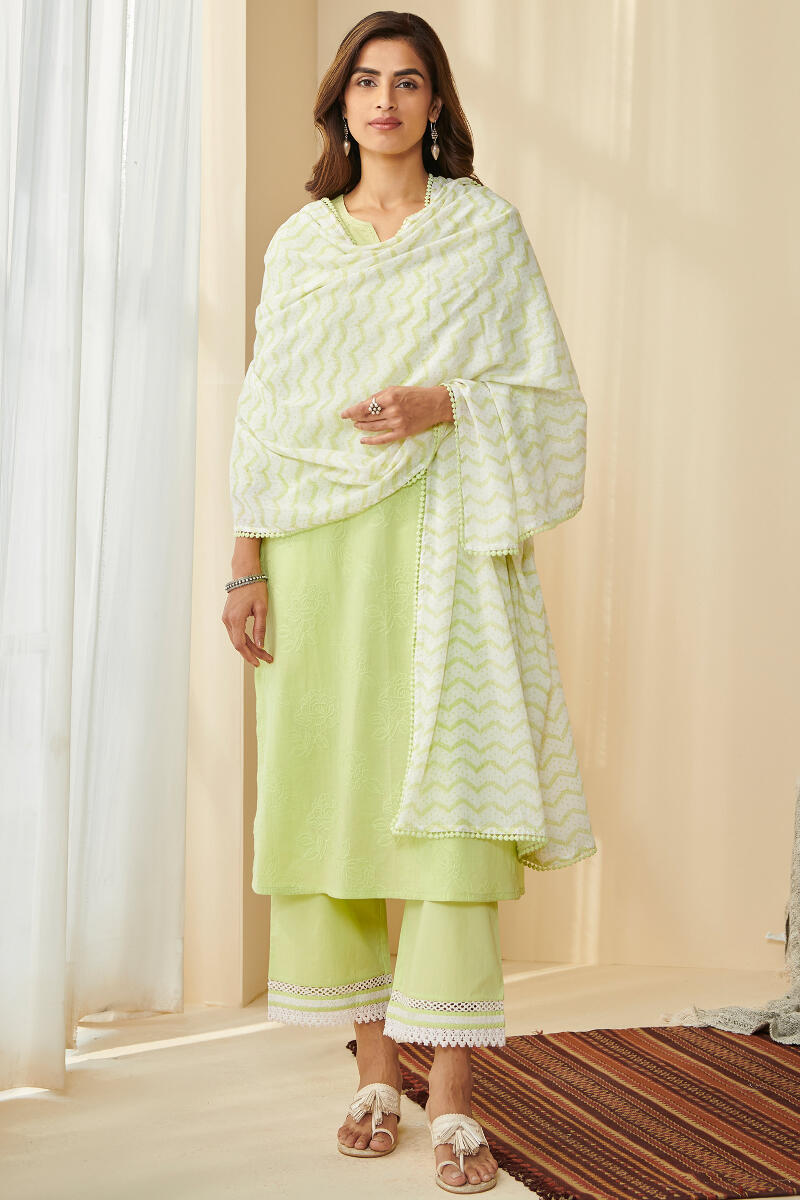 Falak Suhana Lime Green Sanganeri Dupatta