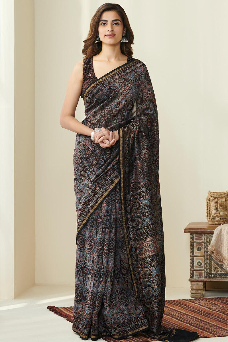 Sehra Mahzarin Ajrak Chanderi Saree