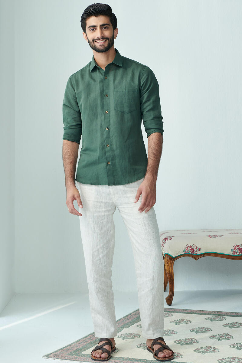Zaid Green Cotton Linen Shirt