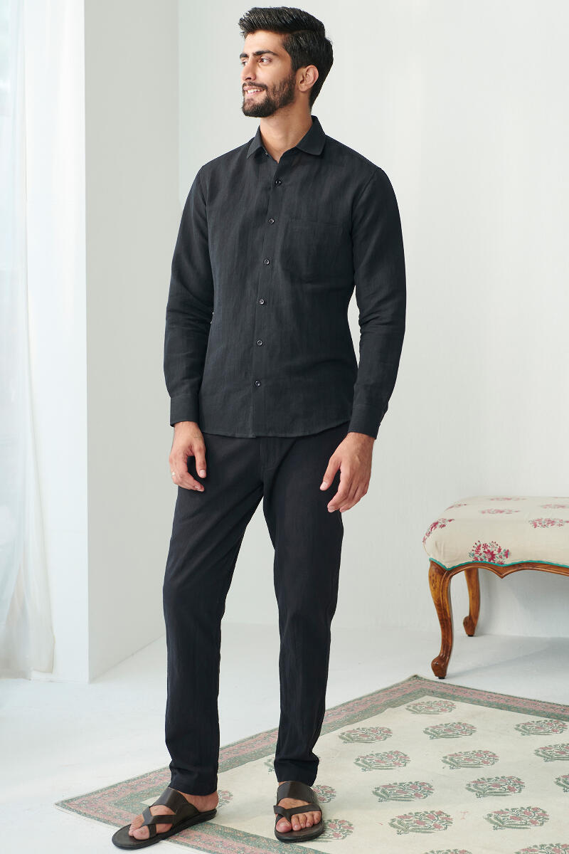 Zaid Black Cotton Linen Shirt