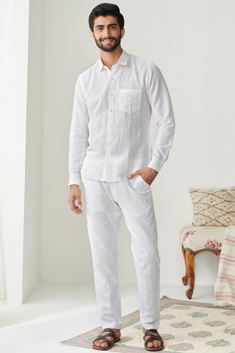 Zaid White Cotton Linen Shirt