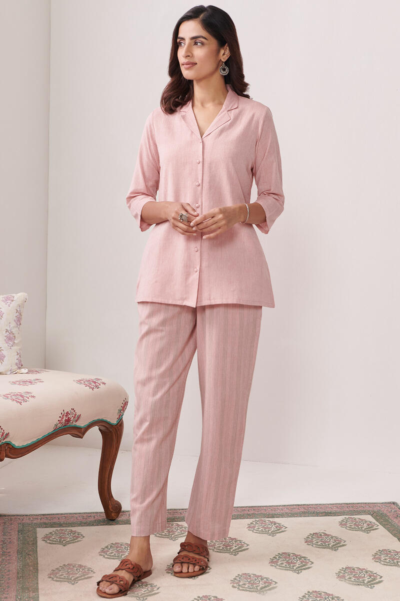 Roza Jannat Pink Handloom Loungewear Set