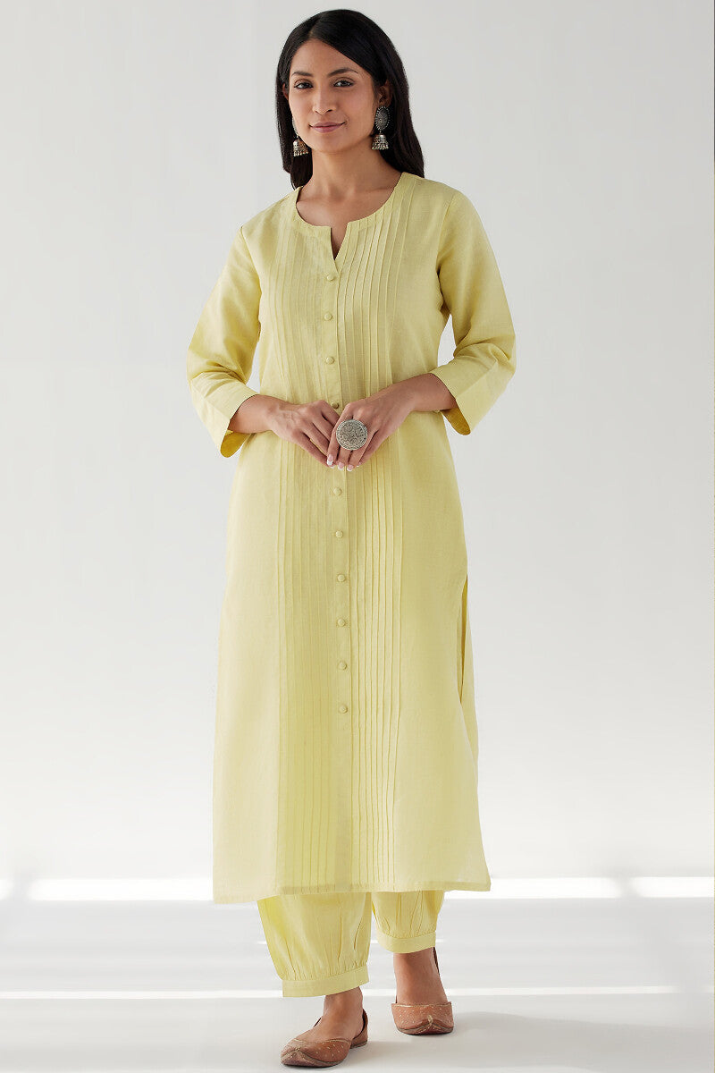 Naadirah Zoya Yellow Cotton Linen Kurta