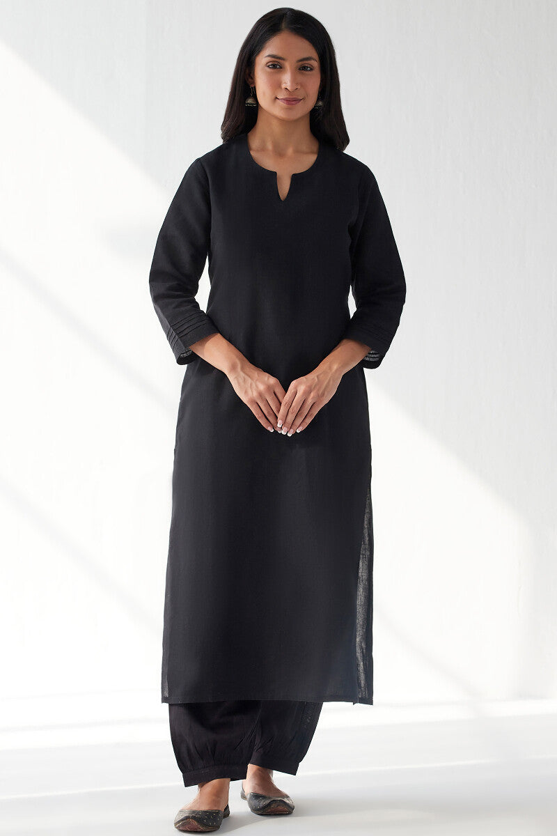 Sehra Zoya Black Cotton Linen Kurta
