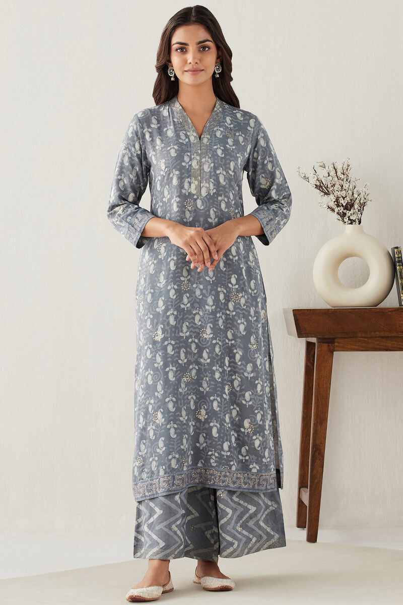 Sehra Zarah Grey Dabu Kurta