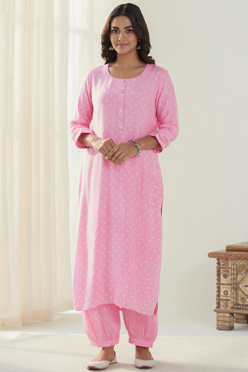 Gauhar Afroza Pink Bandhej Kurta