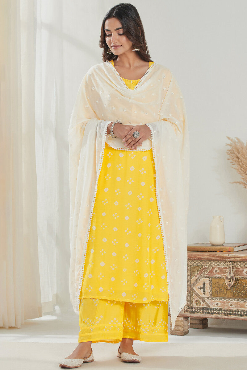 Gauhar Afroza Yellow Bandhej Farsi