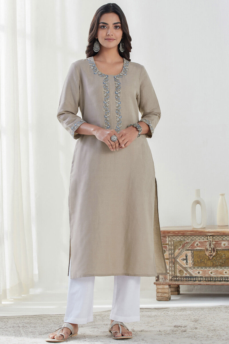 Roza Saira Beige Cotton Linen Kurta
