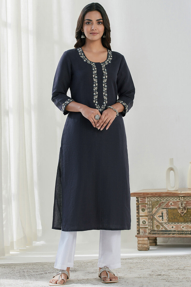 Roza Saira Blue Cotton Linen Kurta