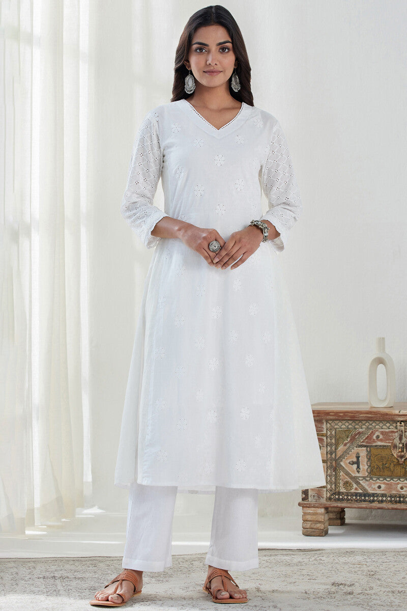 Raahat Sameera White Schiffli Kurta