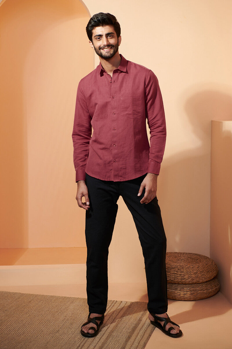 Zaid Red Cotton Linen Shirt