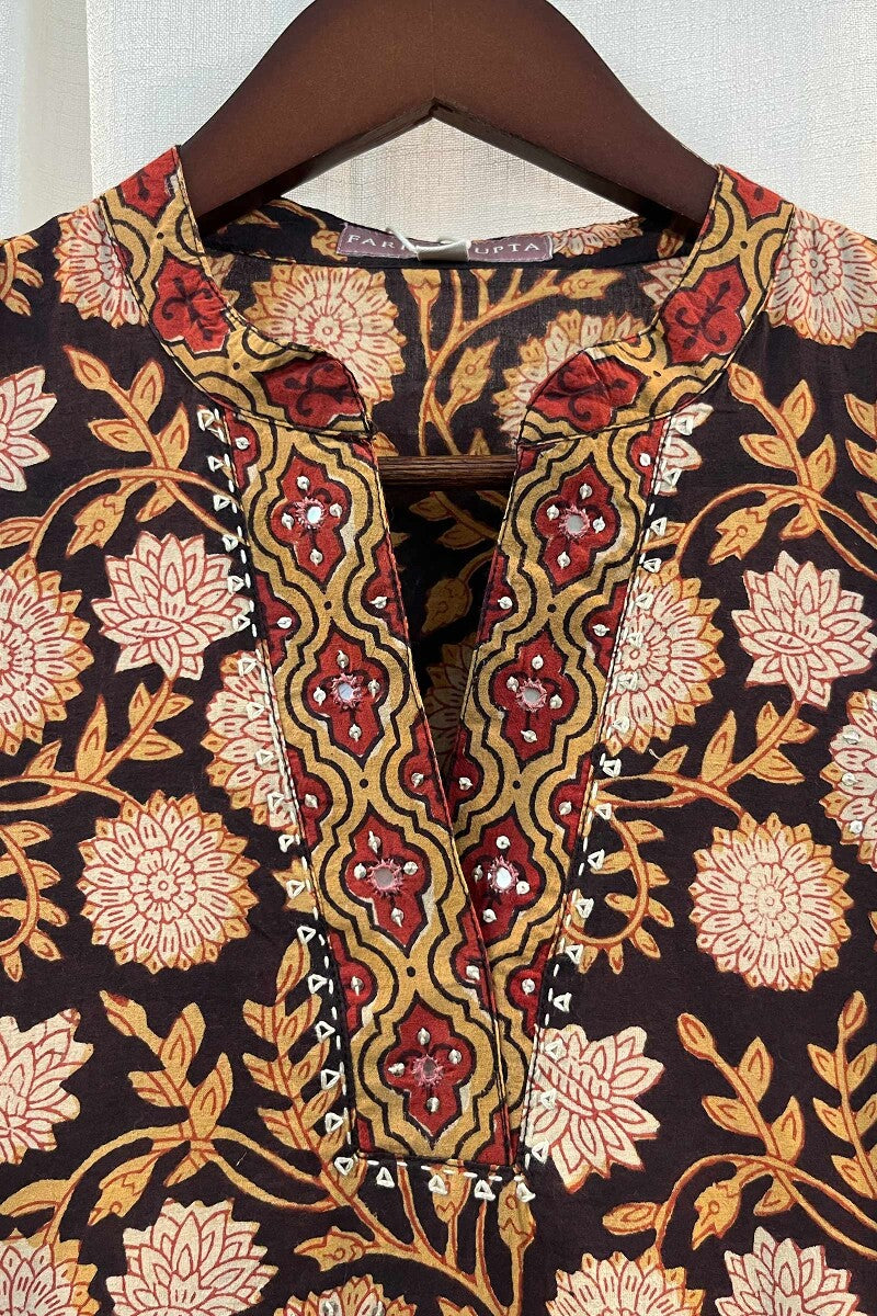 Black Hand Block-Printed Straight Cotton Kurta