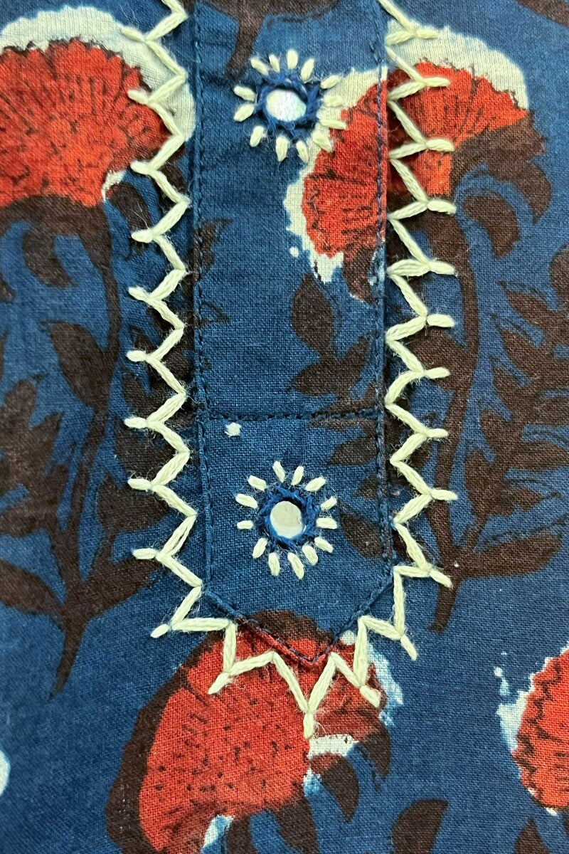Indigo Block Printed Handcrafted Straight Cotton Kurta