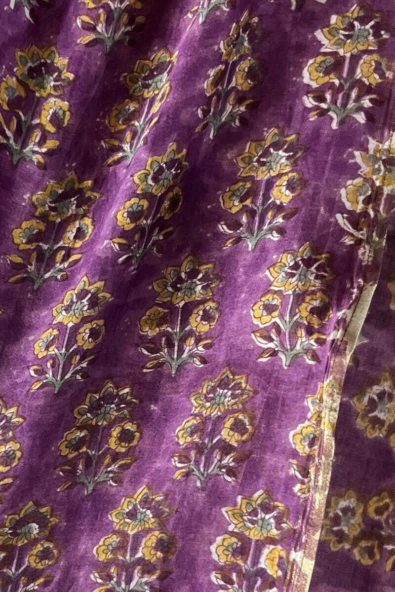 Purple Sanganeri Cotton Silk Dupatta